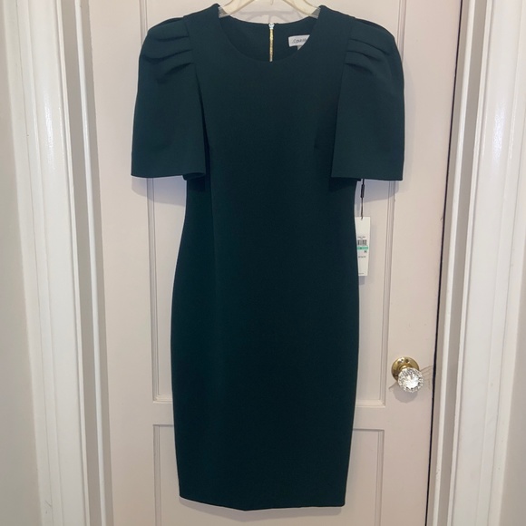 calvin klein hunter green dress Calvin Klein Puff-Sleeve Sheath Dress